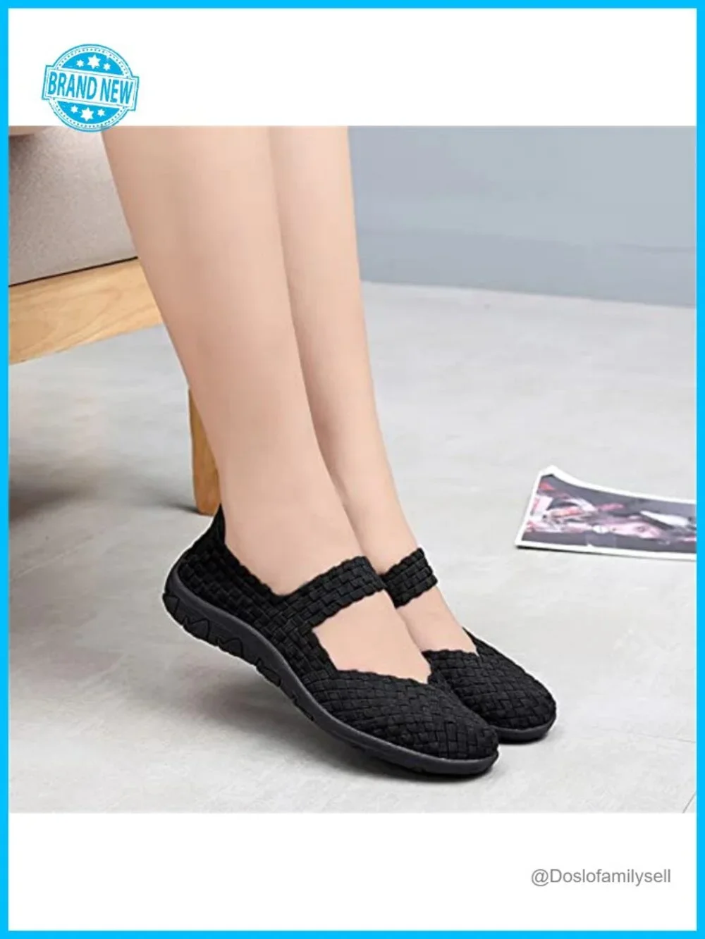 Women's Mary Jane Sneakers Woven Elastic Flats Lightweight Walking Shoes Work